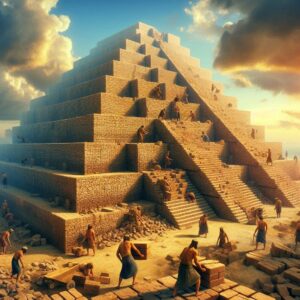 Bible artof the tower of Babel being built in Genesis 11