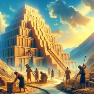 Bible artof the tower of Babel being built in Genesis 11