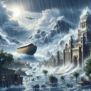 Bible artwork of the world-wide flood of Noah in Genesis 7
